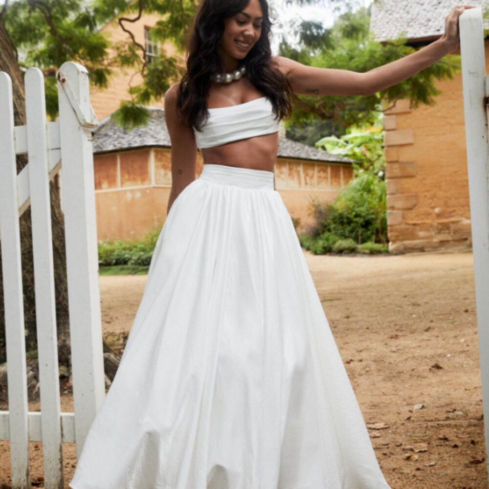 White Selfie Leslie Set - Cropped Top and Maxi Skirt - Size S